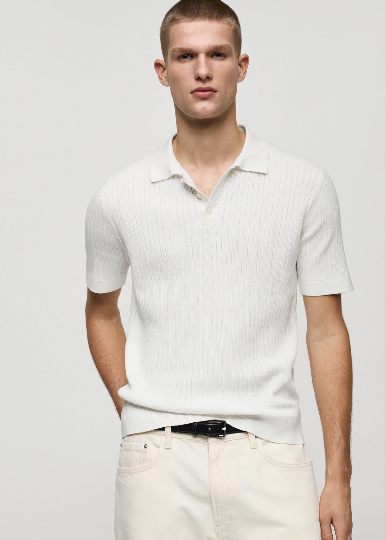 Polo T-shirt with button in Beige - view 1