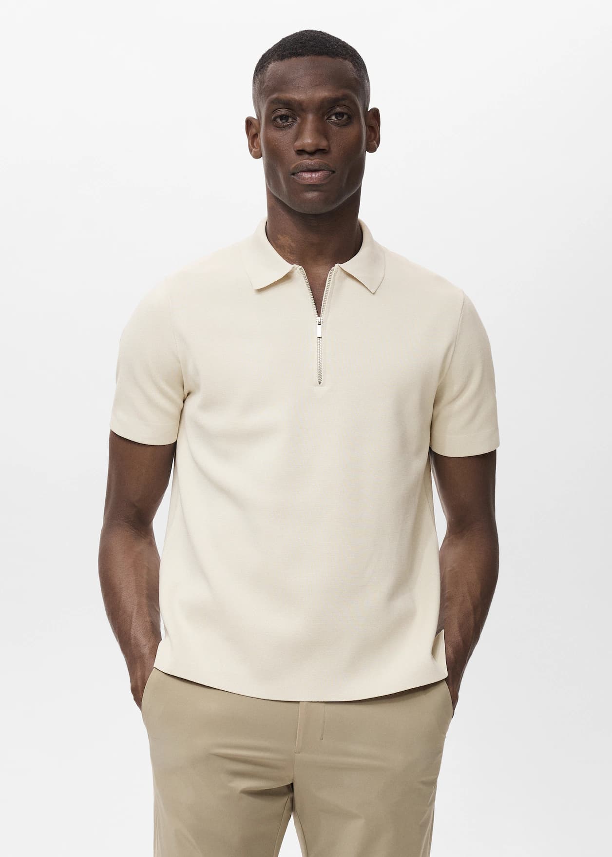 Polo T-shirt with zipped neck in Beige - view 1