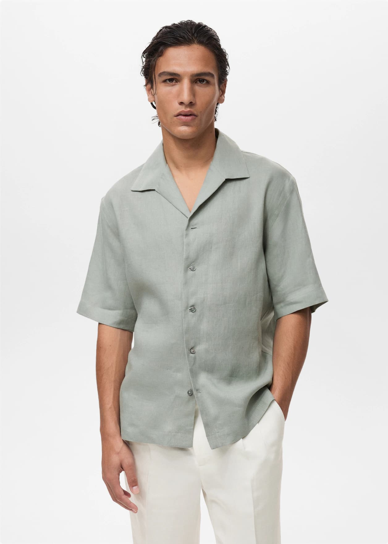 Short sleeves buttoned blouse in Beige - view 1